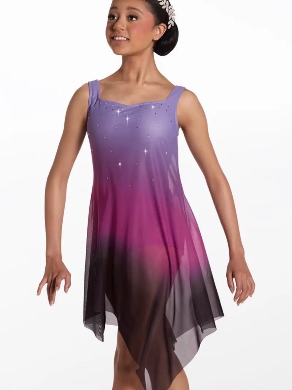 Weissman | Starry Night Purple to Magenta Gradient Dance Dress Rhinestones SA MA